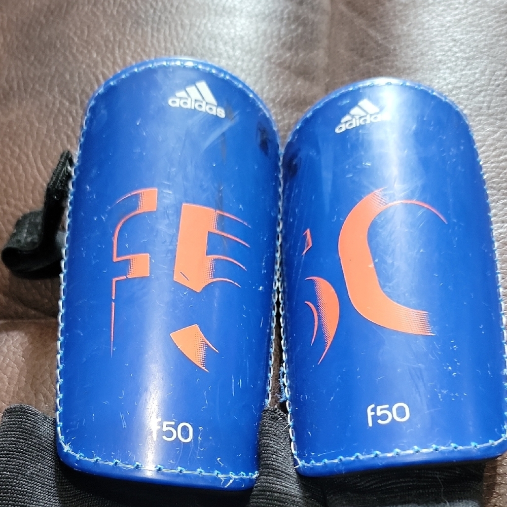 Adidas F50 Blue and Orange Shin Guards